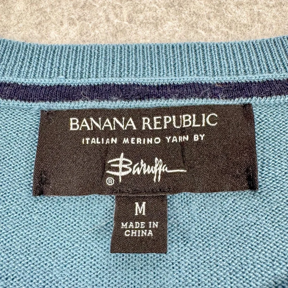 Banana Republic Sweater Mens Medium Blue Italian Baruffa Merino Wool Preppy Work